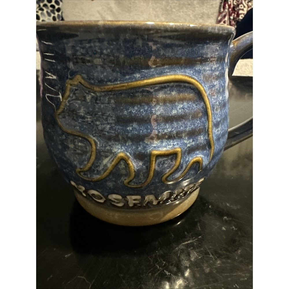 Yosemite Bear Logo National Park Mug Hand Thrown Art Pottery‎ Blue Large Exc.